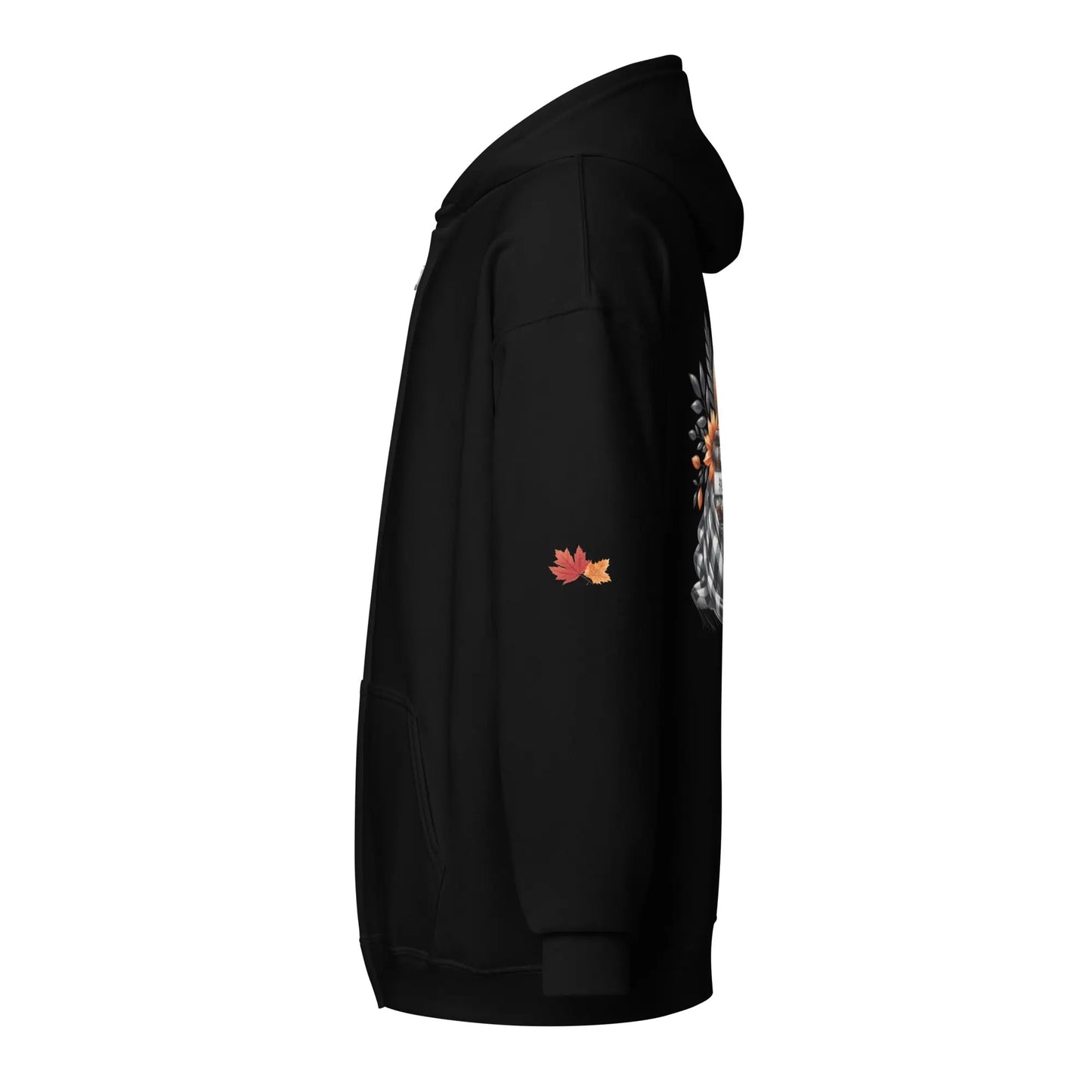 Page Turning Season Unisex heavy blend zip hoodie with leaf print on sleeves - TBRaring