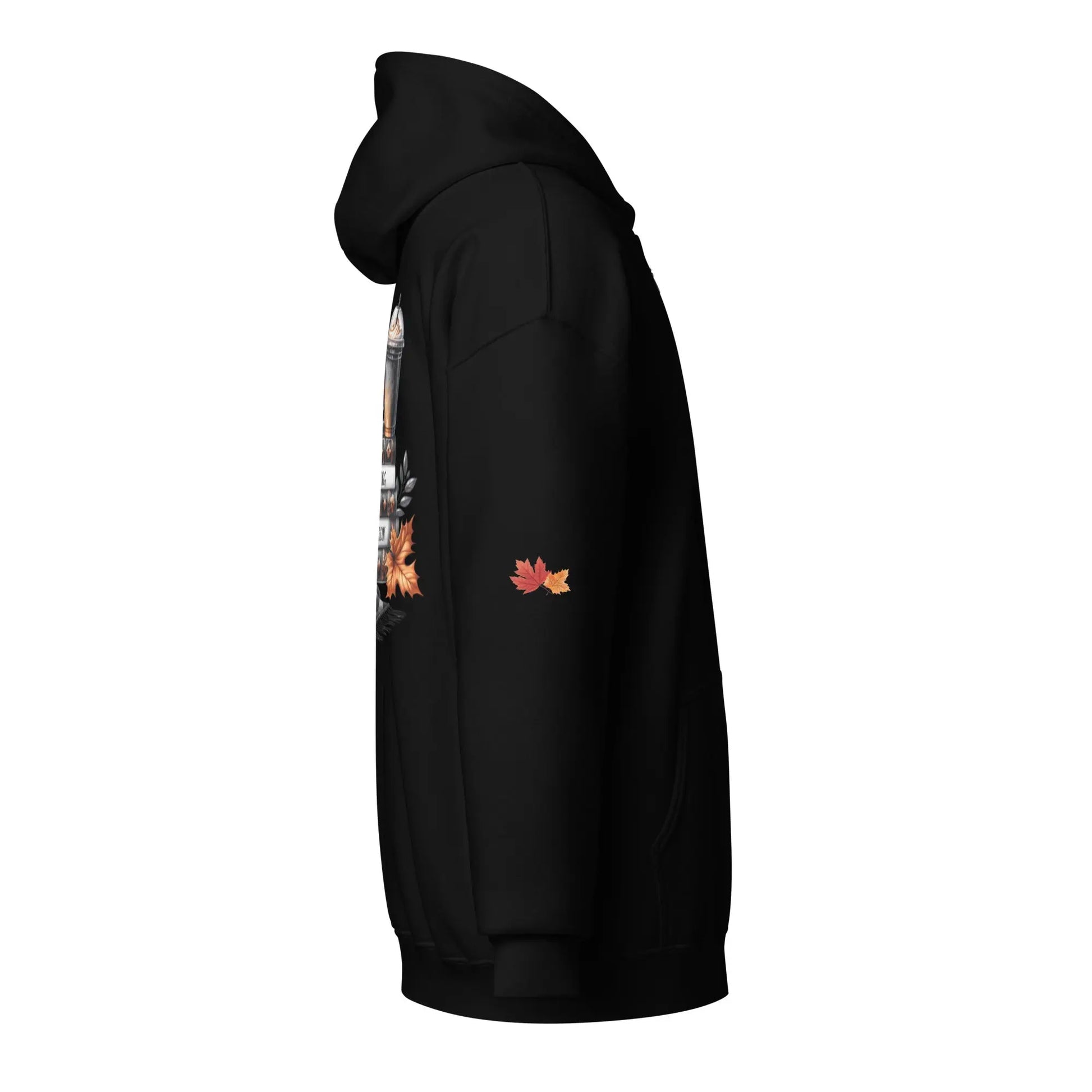 Page Turning Season Unisex heavy blend zip hoodie with leaf print on sleeves - TBRaring