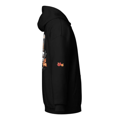 Page Turning Season Unisex heavy blend zip hoodie with leaf print on sleeves - TBRaring