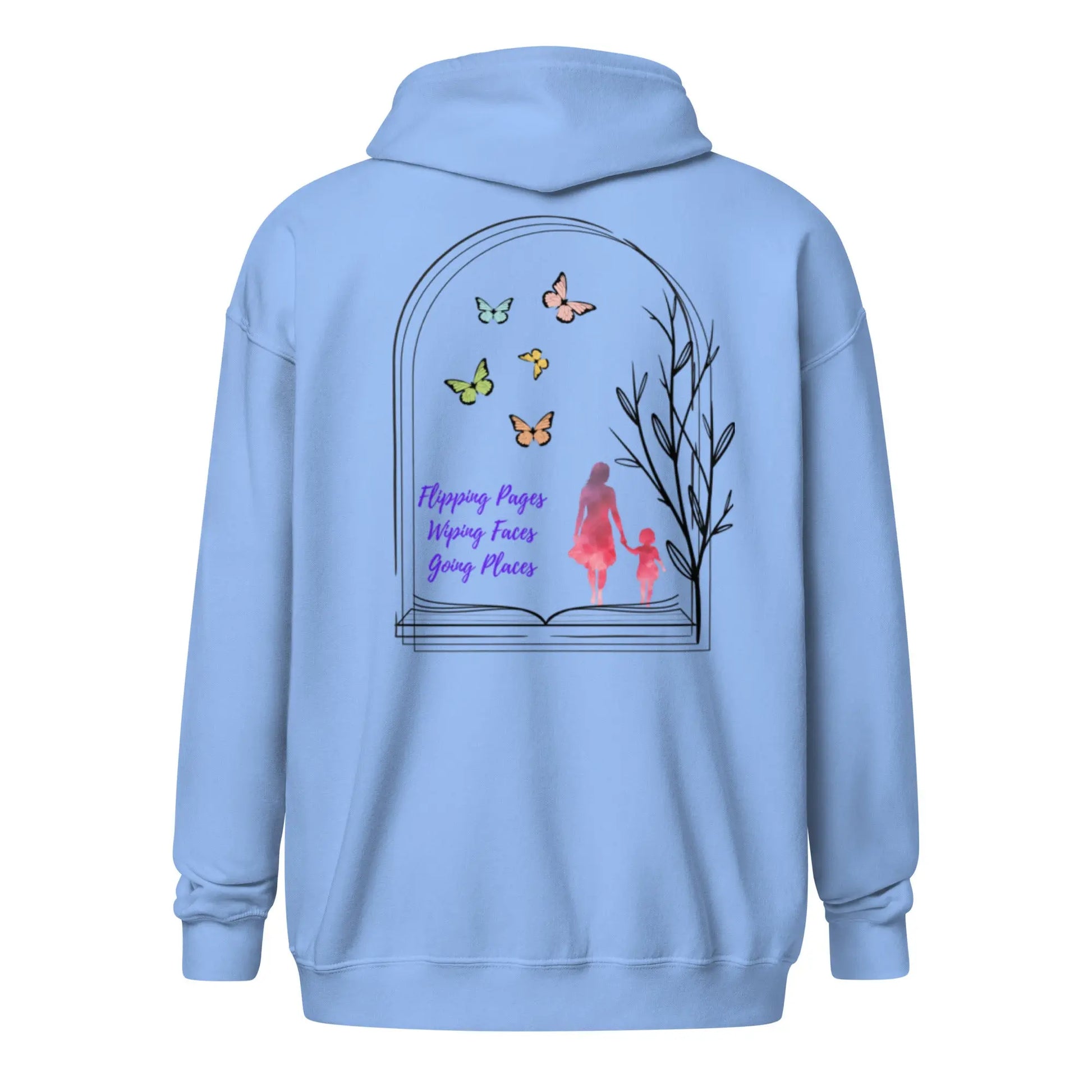 "Flipping Pages Wiping Faces Going Places" Unisex heavy blend zip hoodie bookish merch - TBRaring