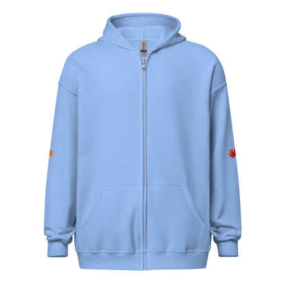 Page Turning Season Unisex heavy blend zip hoodie with leaf print on sleeves - TBRaring