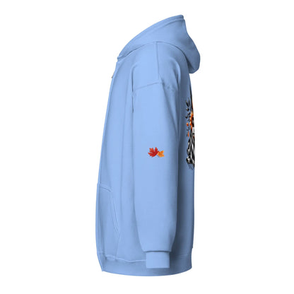 Page Turning Season Unisex heavy blend zip hoodie with leaf print on sleeves - TBRaring