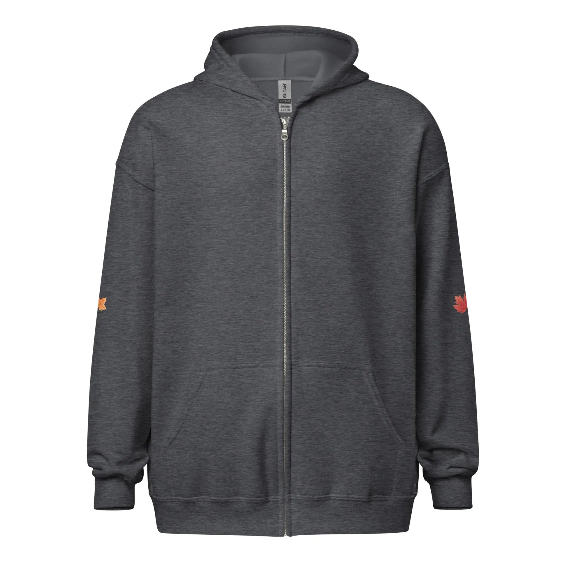 Page Turning Season Unisex heavy blend zip hoodie with leaf print on sleeves - TBRaring