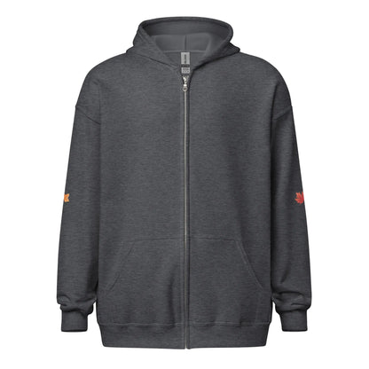 Page Turning Season Unisex heavy blend zip hoodie with leaf print on sleeves - TBRaring