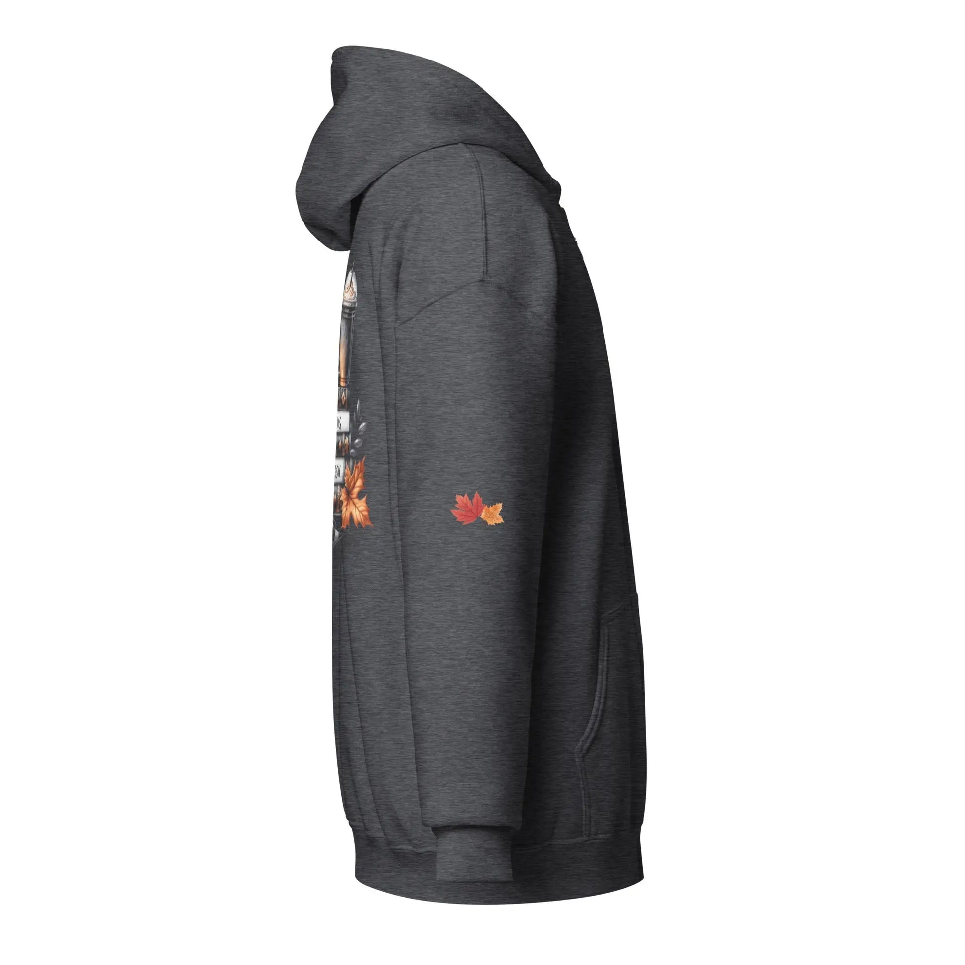 Page Turning Season Unisex heavy blend zip hoodie with leaf print on sleeves - TBRaring