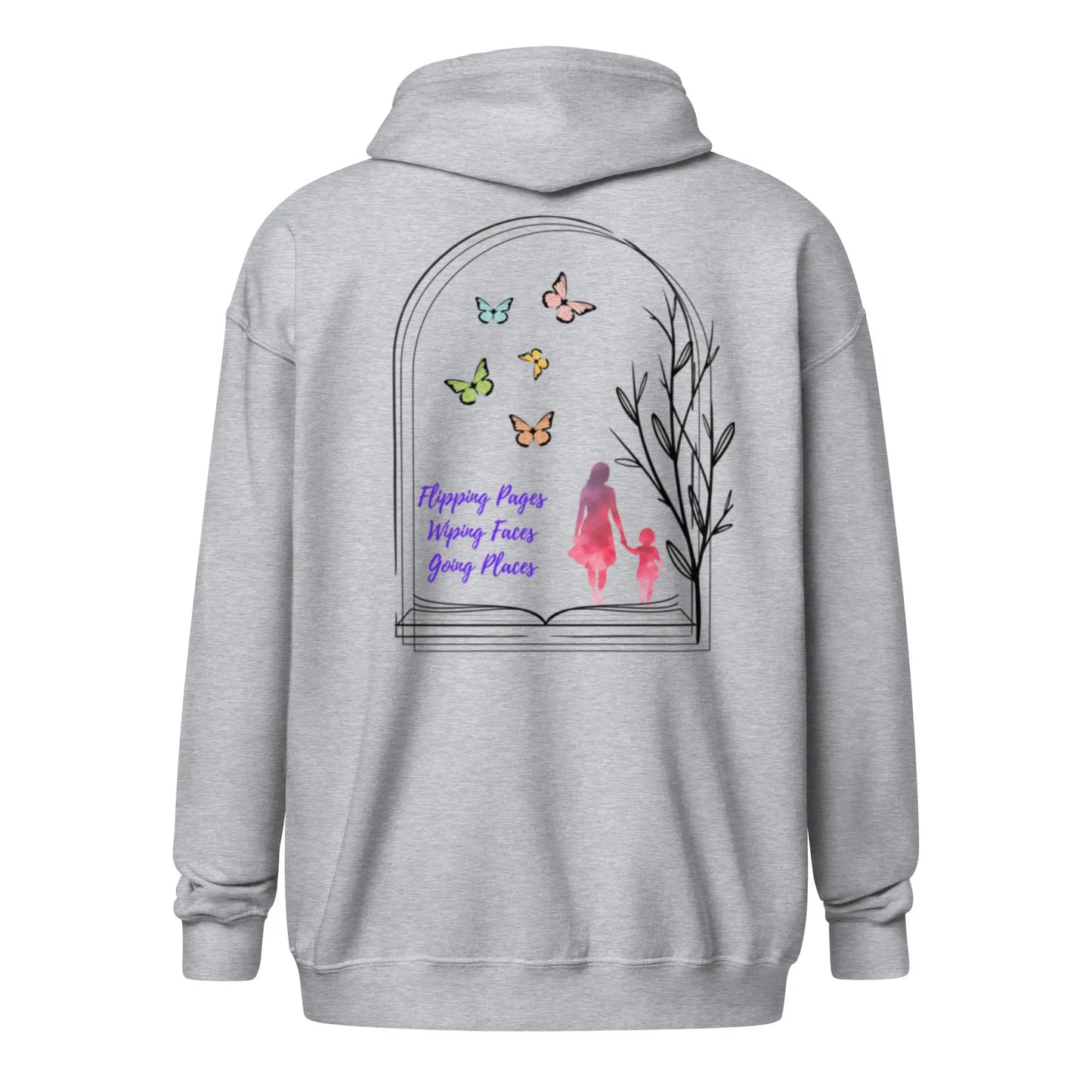 "Flipping Pages Wiping Faces Going Places" Unisex heavy blend zip hoodie bookish merch - TBRaring