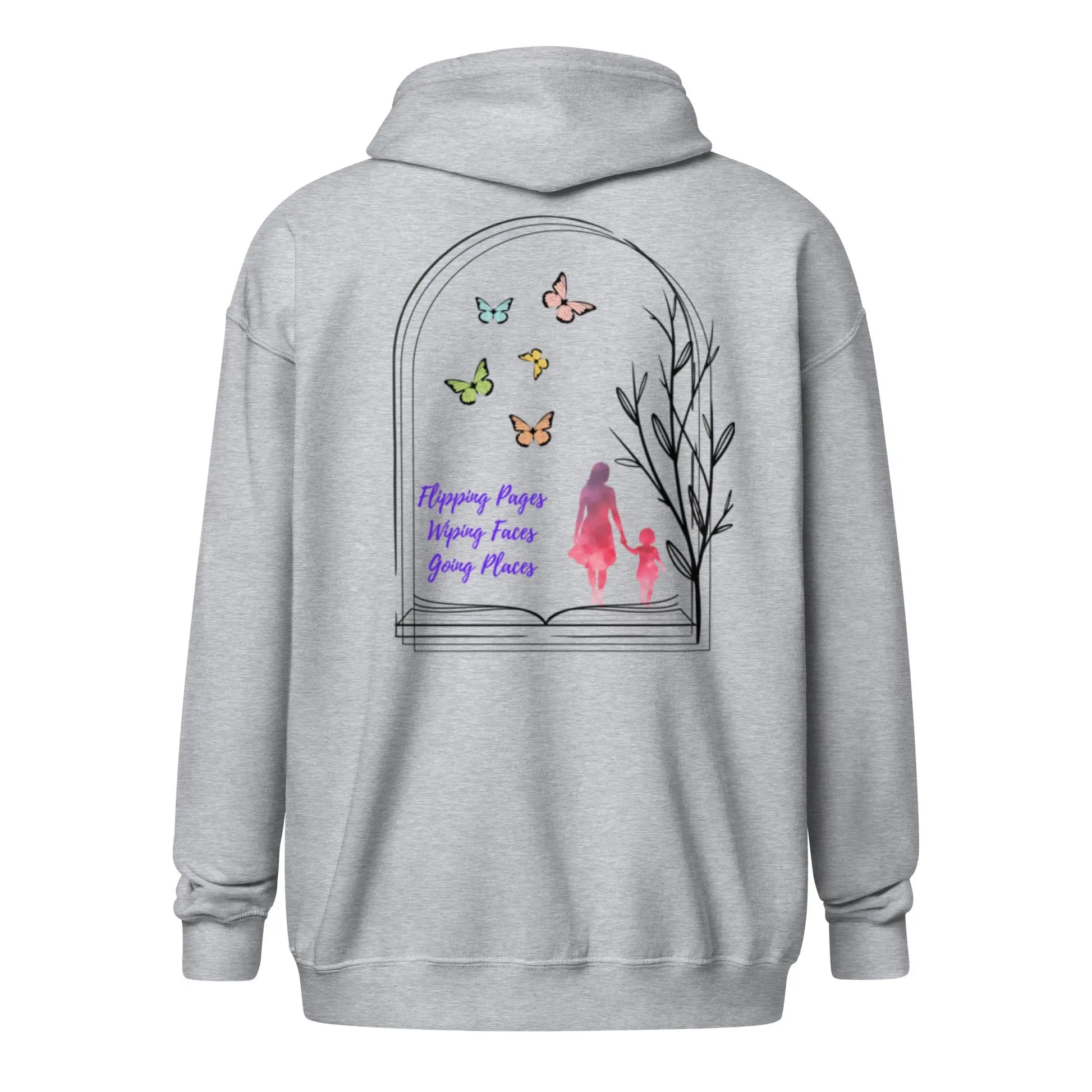 "Flipping Pages Wiping Faces Going Places" Unisex heavy blend zip hoodie bookish merch - TBRaring