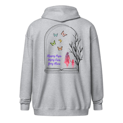 "Flipping Pages Wiping Faces Going Places" Unisex heavy blend zip hoodie bookish merch - TBRaring