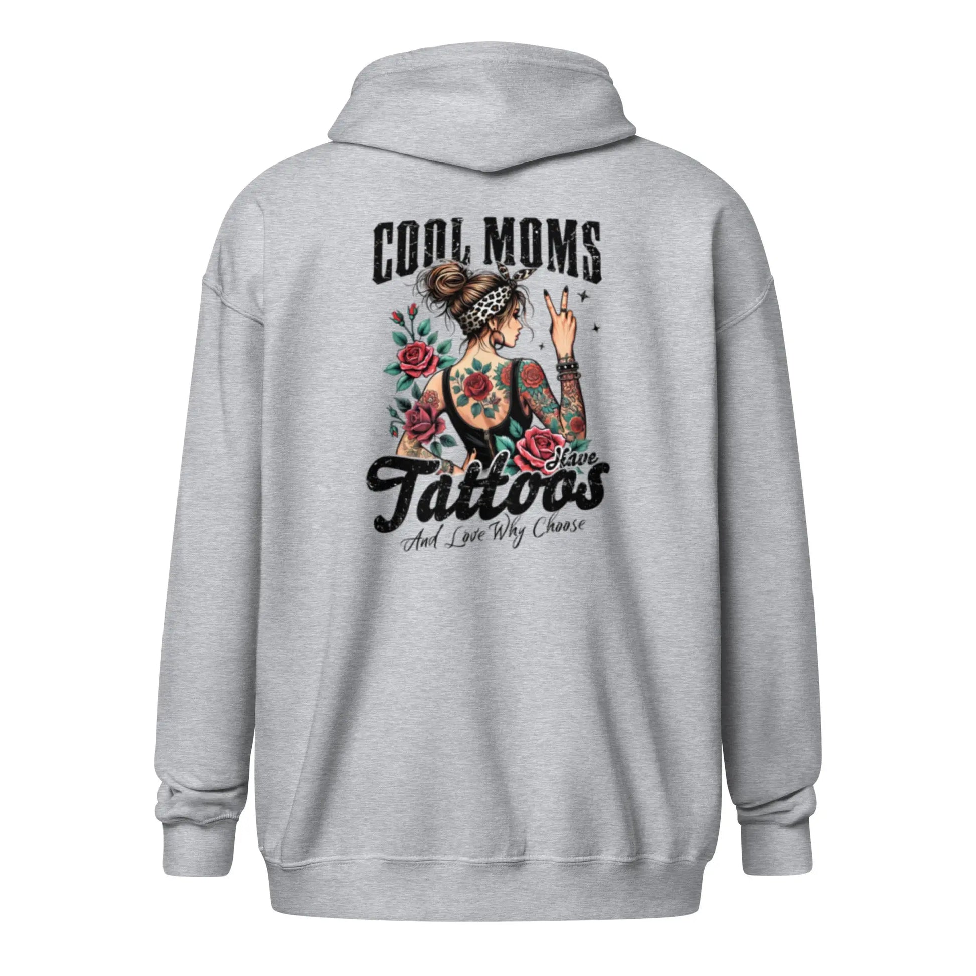 Bookish Shop "Cool Moms Have Tattoos and Love Why Choose" Unisex heavy blend zip hoodie - TBRaring
