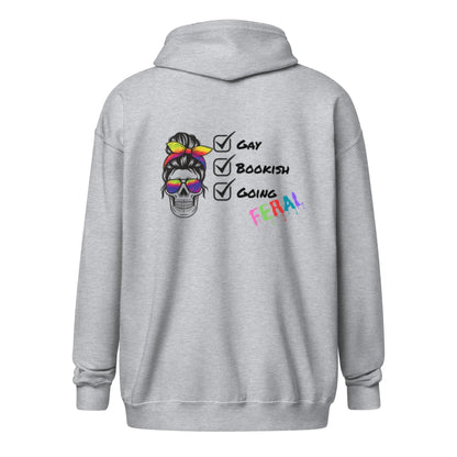 Gay, Bookish, Going Feral Pride Zip Up Hoodie - TBRaring