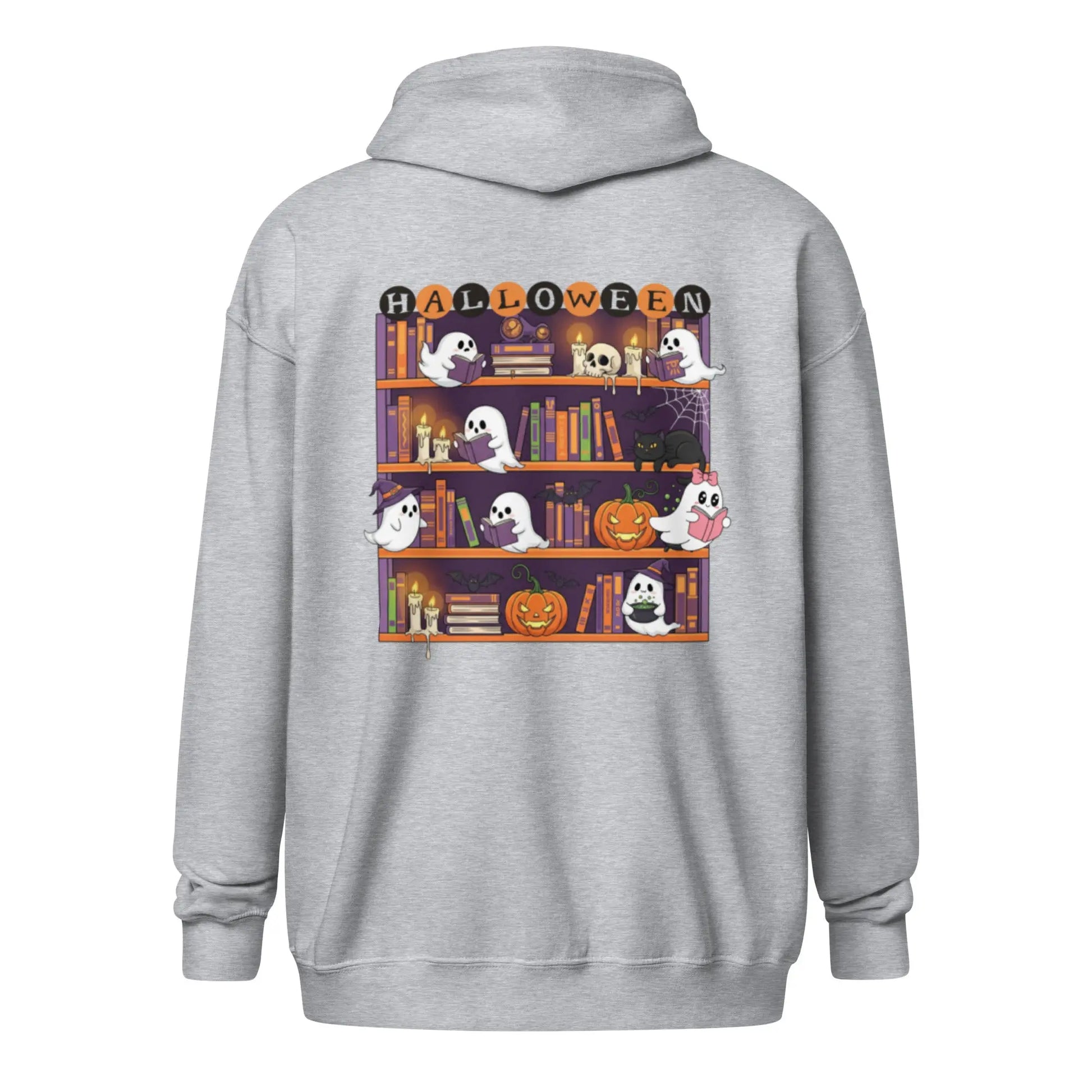Halloween Ghost Bookcase zip hoodie Front and Back - TBRaring