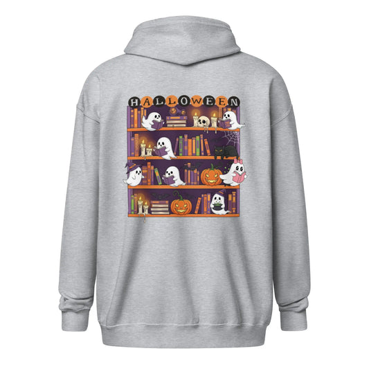 Halloween Ghost Bookcase zip hoodie Front and Back - TBRaring