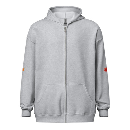 Page Turning Season Unisex heavy blend zip hoodie with leaf print on sleeves - TBRaring