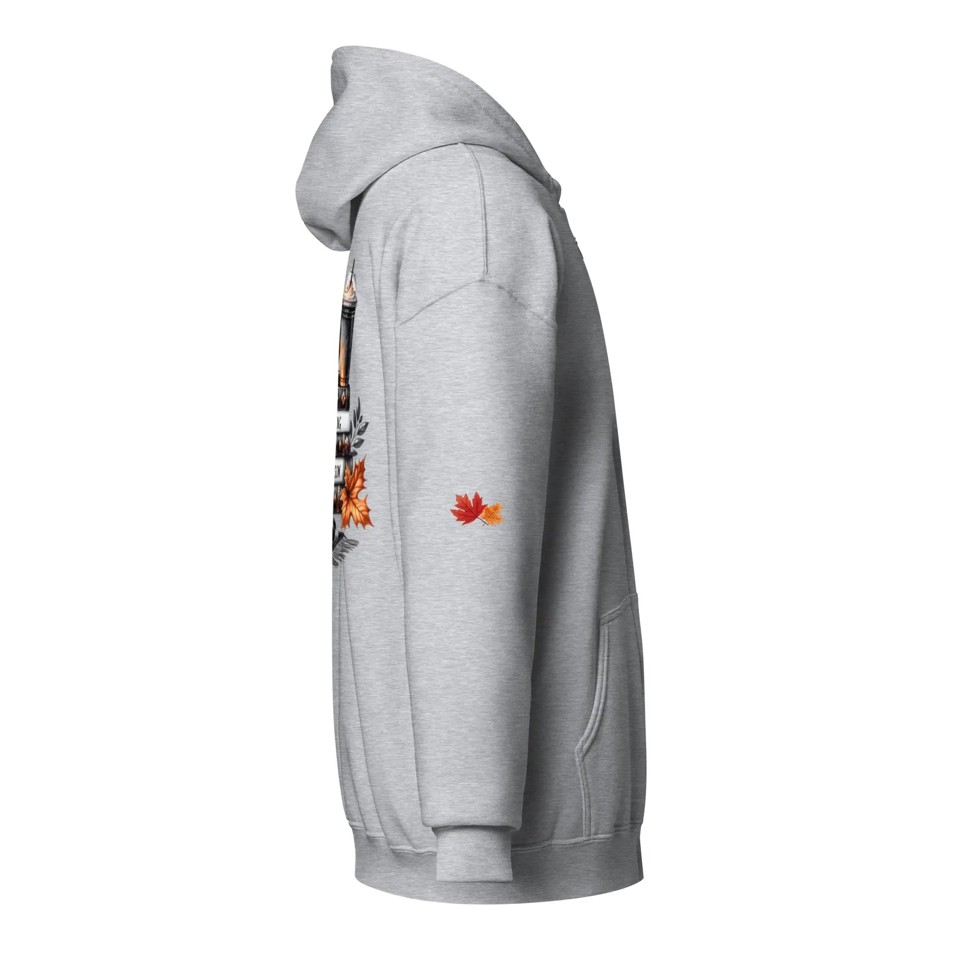 Page Turning Season Unisex heavy blend zip hoodie with leaf print on sleeves - TBRaring
