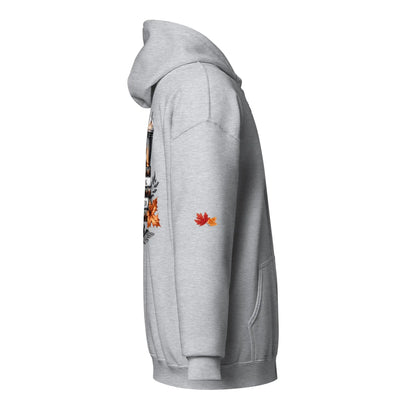 Page Turning Season Unisex heavy blend zip hoodie with leaf print on sleeves - TBRaring
