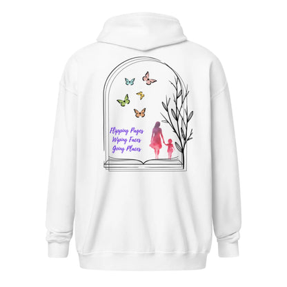 "Flipping Pages Wiping Faces Going Places" Unisex heavy blend zip hoodie bookish merch - TBRaring