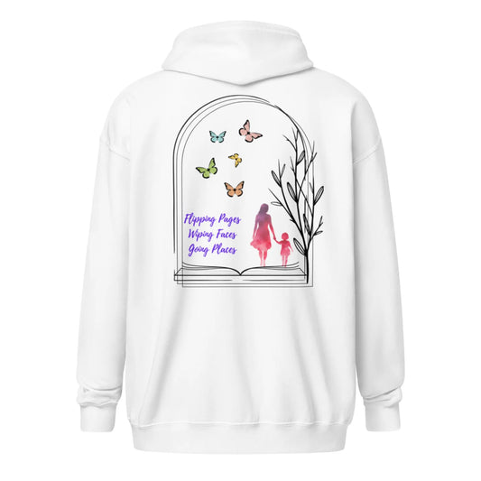 "Flipping Pages Wiping Faces Going Places" Unisex heavy blend zip hoodie bookish merch - TBRaring
