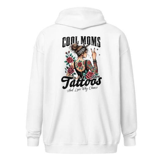 Bookish Shop "Cool Moms Have Tattoos and Love Why Choose" Unisex heavy blend zip hoodie - TBRaring
