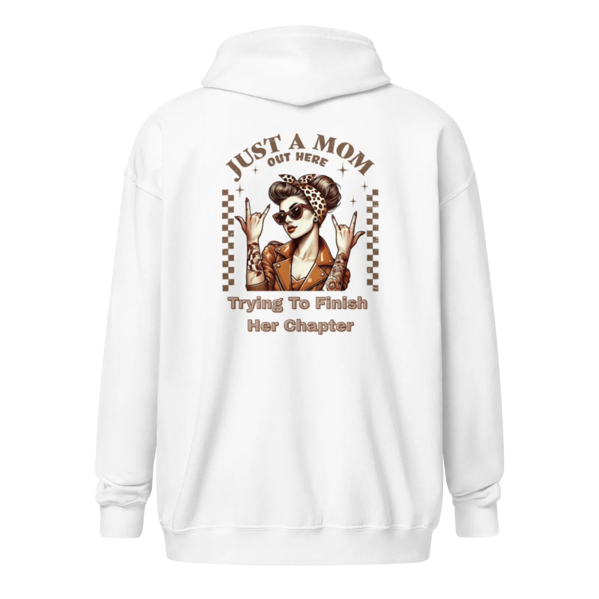 "Just a Mom Out Here Trying to Finish Her Chapter" Unisex heavy blend zip hoodie Bookish Merch - TBRaring