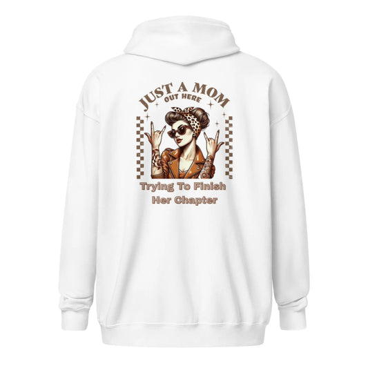 "Just a Mom Out Here Trying to Finish Her Chapter" Unisex heavy blend zip hoodie Bookish Merch - TBRaring