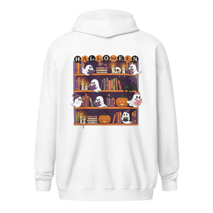 Halloween Ghost Bookcase zip hoodie Front and Back - TBRaring
