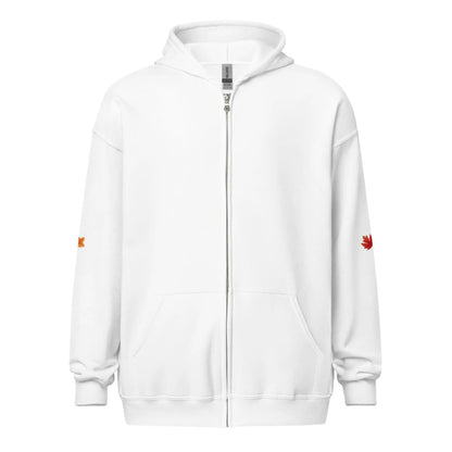 Page Turning Season Unisex heavy blend zip hoodie with leaf print on sleeves - TBRaring