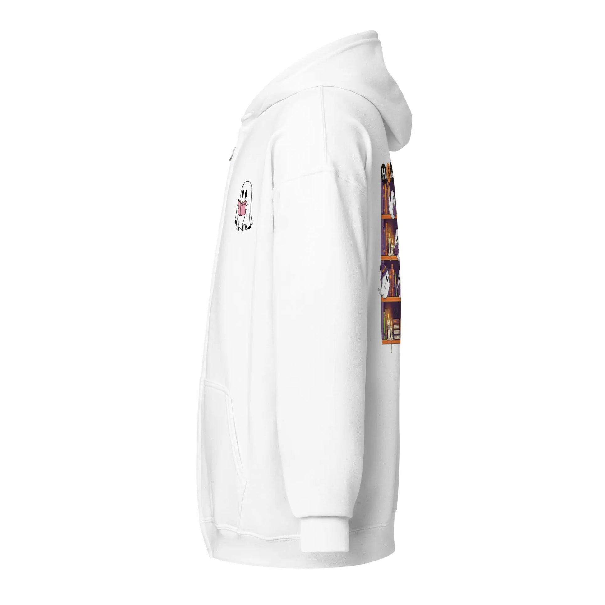 Halloween Ghost Bookcase zip hoodie Front and Back - TBRaring