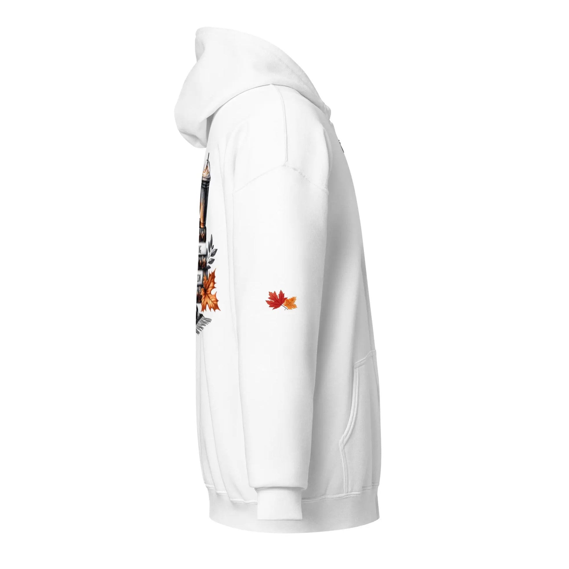 Page Turning Season Unisex heavy blend zip hoodie with leaf print on sleeves - TBRaring