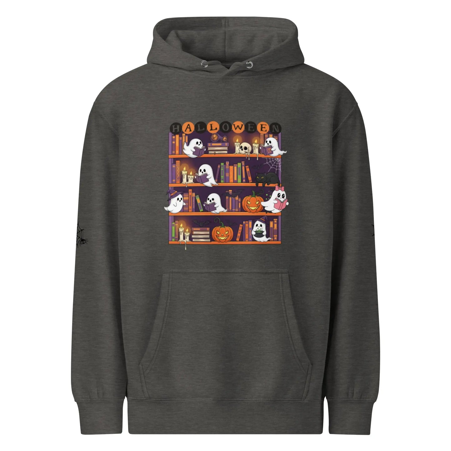 Halloween Ghost Bookcase Hoodie With Spider Webs On Sleeves - TBRaring