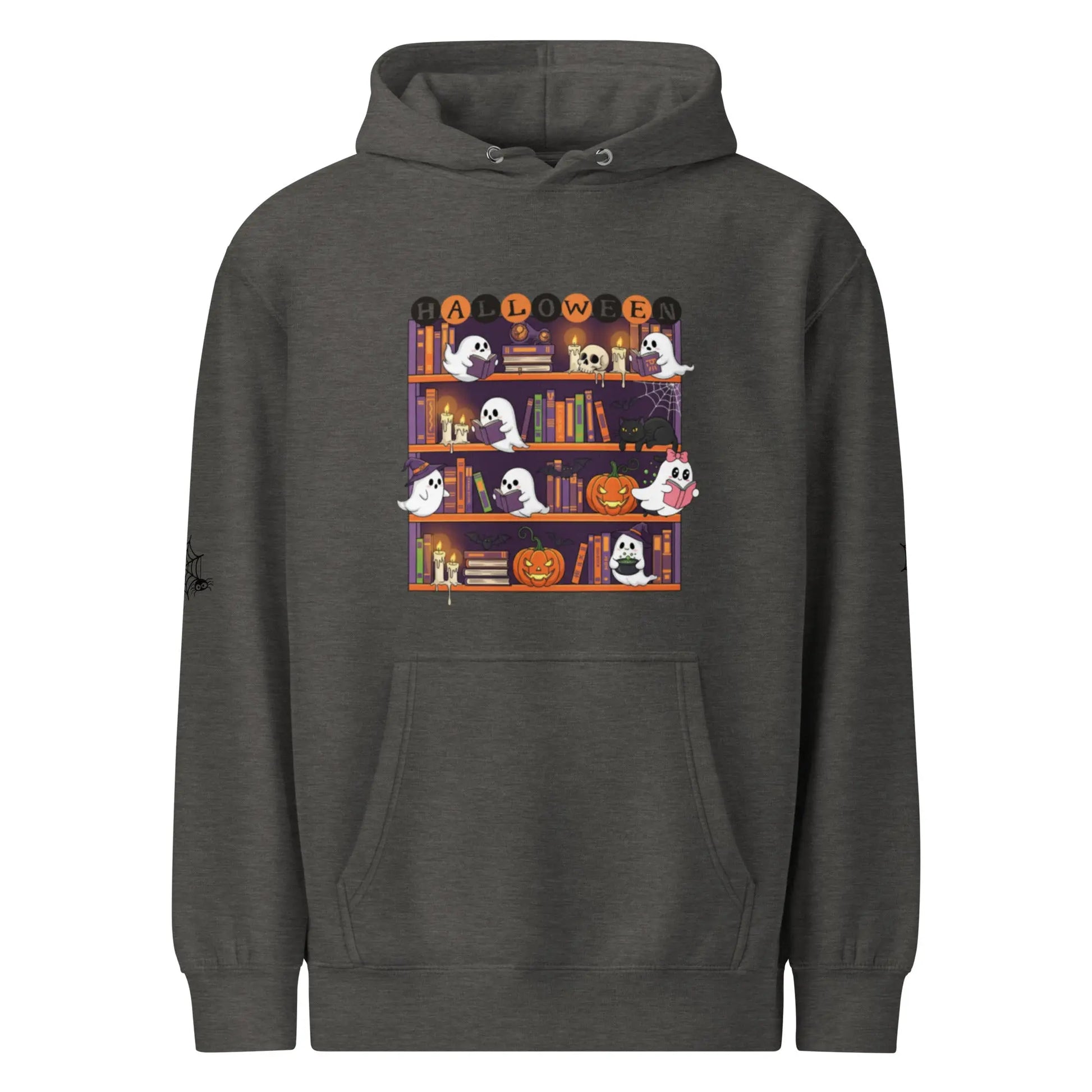 Halloween Ghost Bookcase Hoodie With Spider Webs On Sleeves - TBRaring