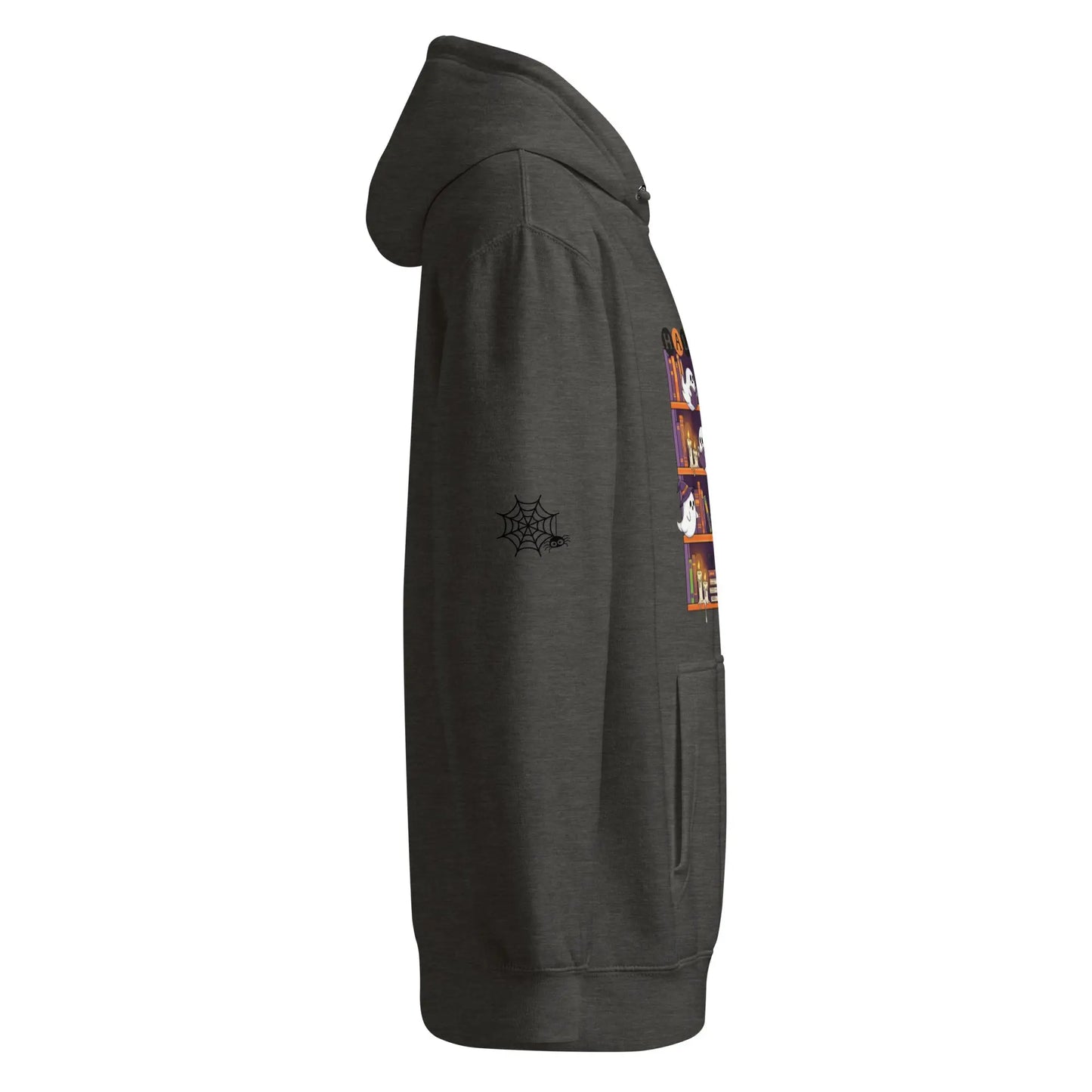 Halloween Ghost Bookcase Hoodie With Spider Webs On Sleeves - TBRaring