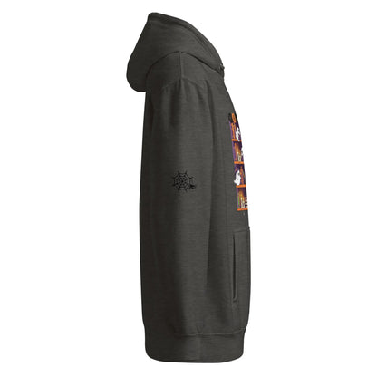 Halloween Ghost Bookcase Hoodie With Spider Webs On Sleeves - TBRaring