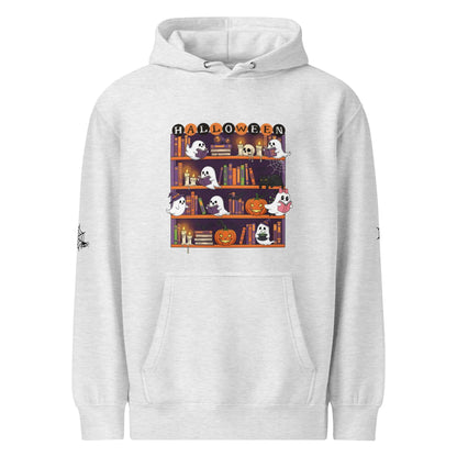 Halloween Ghost Bookcase Hoodie With Spider Webs On Sleeves - TBRaring