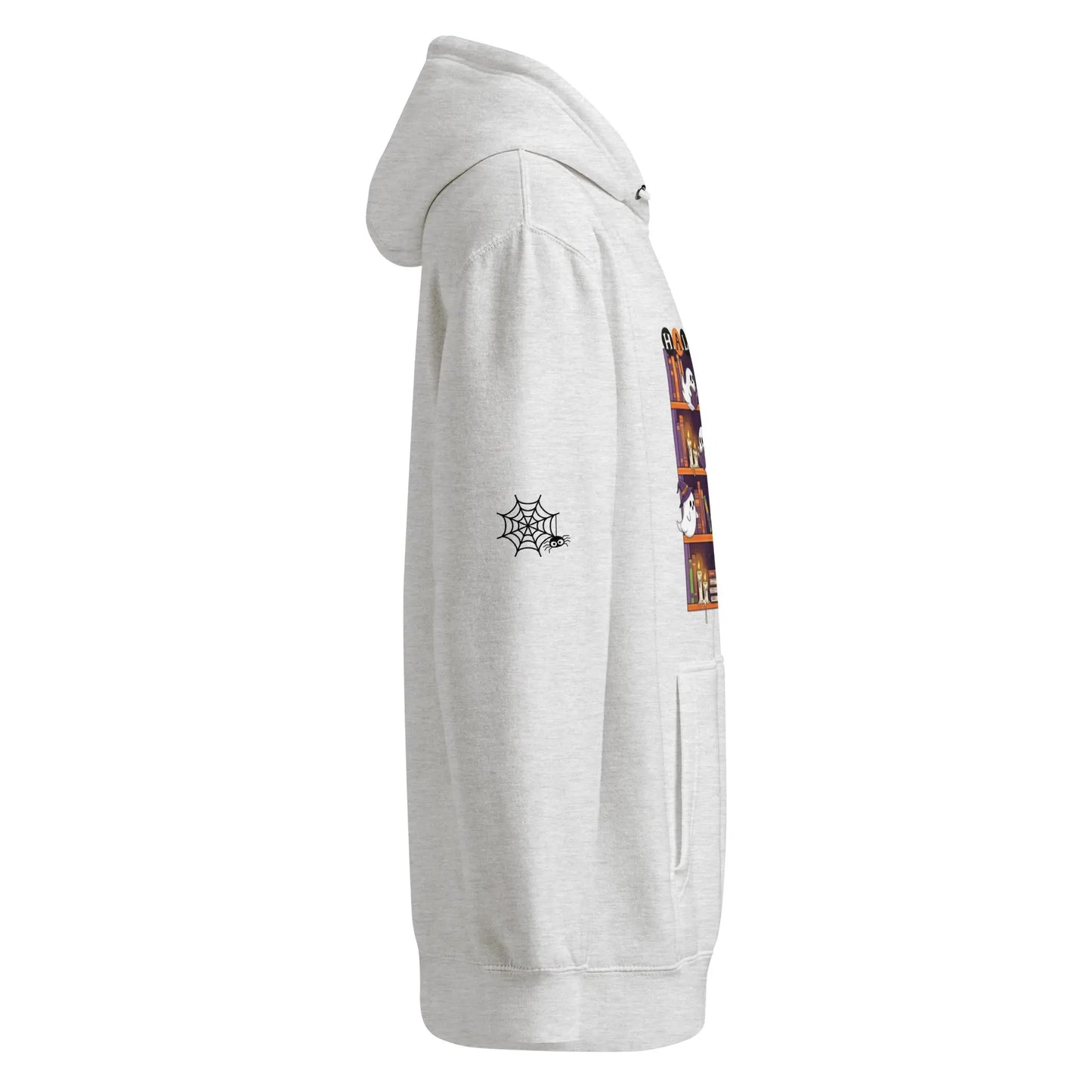 Halloween Ghost Bookcase Hoodie With Spider Webs On Sleeves - TBRaring