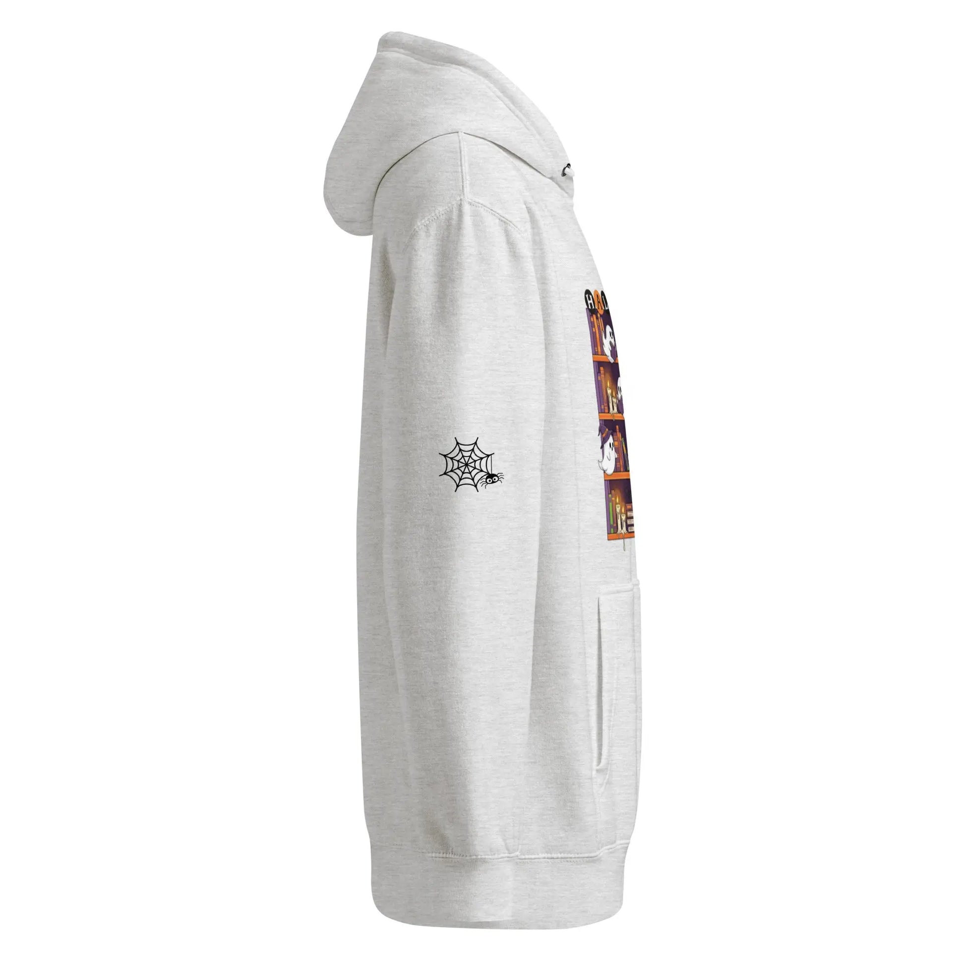 Halloween Ghost Bookcase Hoodie With Spider Webs On Sleeves - TBRaring