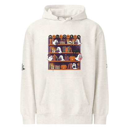 Halloween Ghost Bookcase Hoodie With Spider Webs On Sleeves - TBRaring