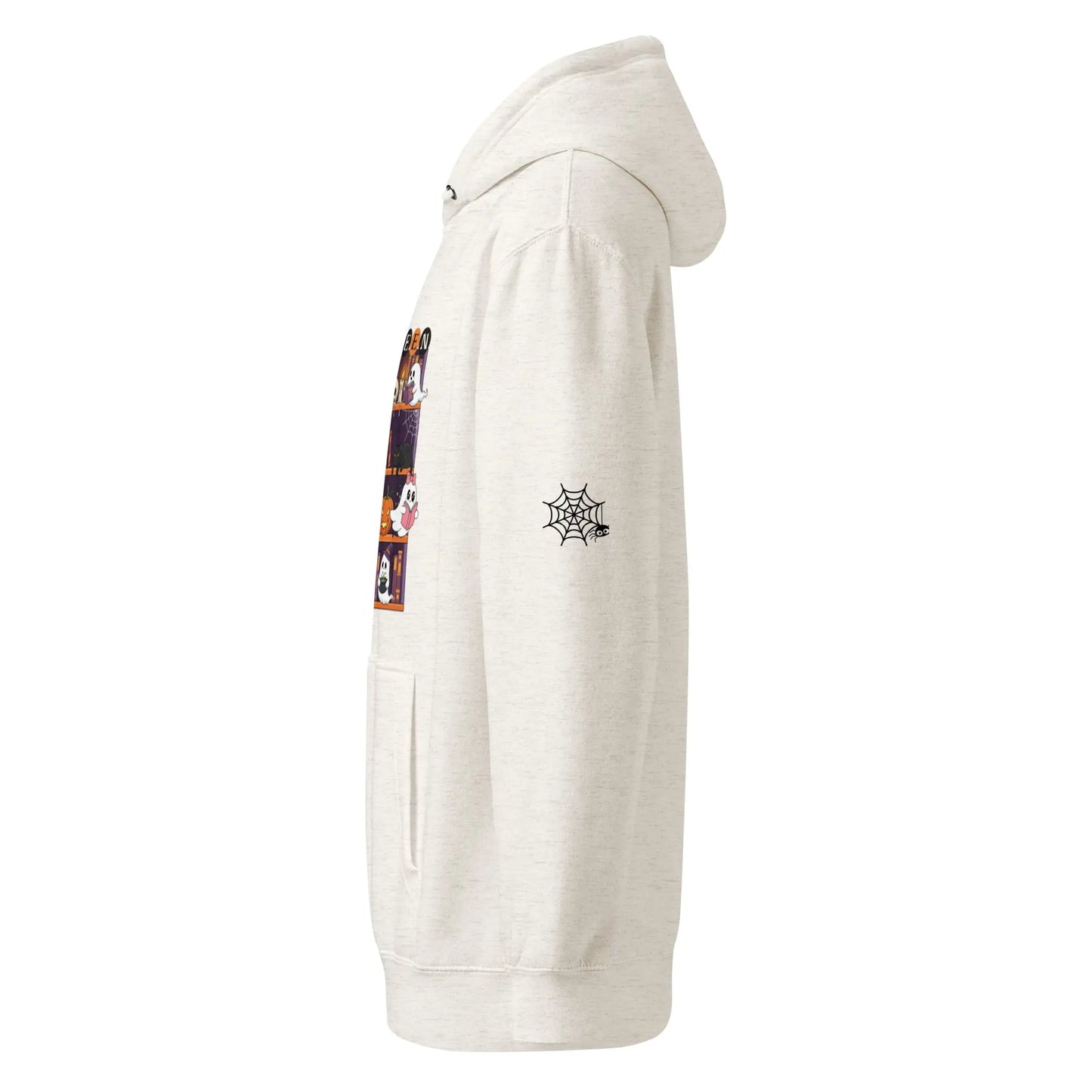 Halloween Ghost Bookcase Hoodie With Spider Webs On Sleeves - TBRaring