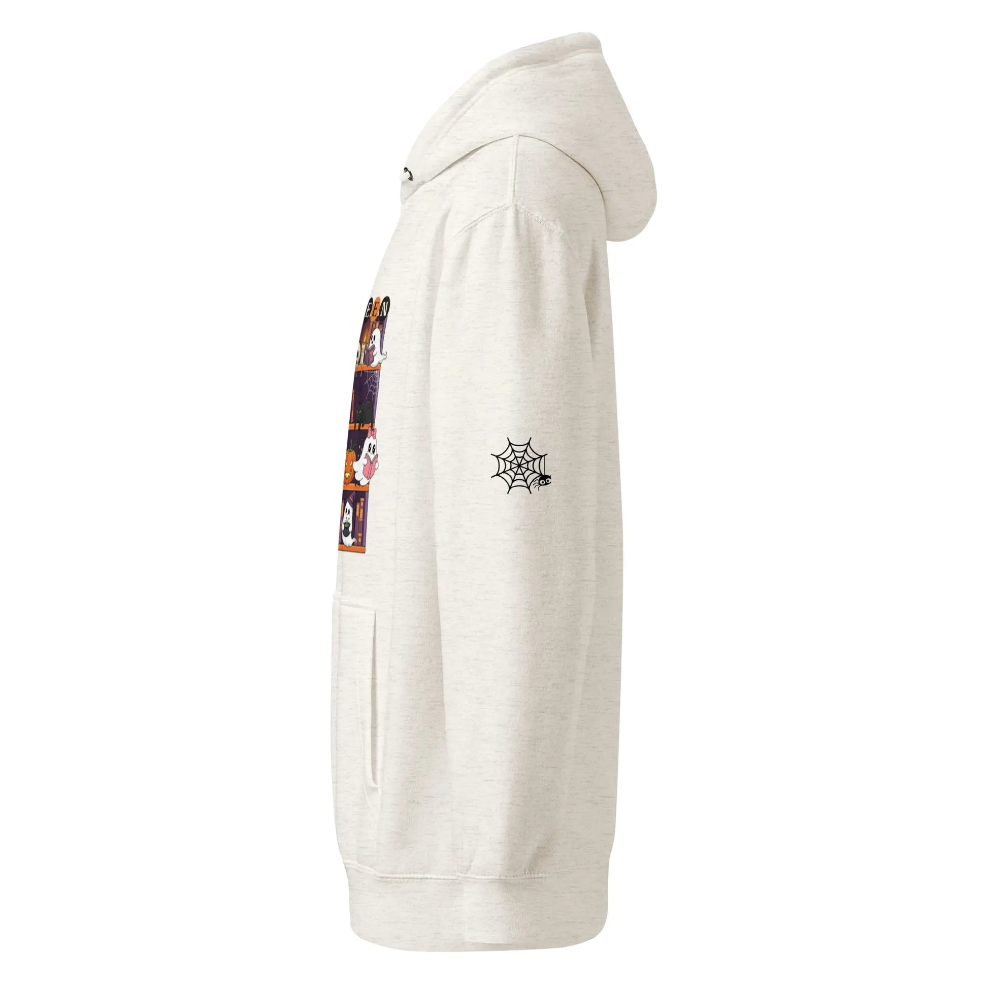 Halloween Ghost Bookcase Hoodie With Spider Webs On Sleeves - TBRaring