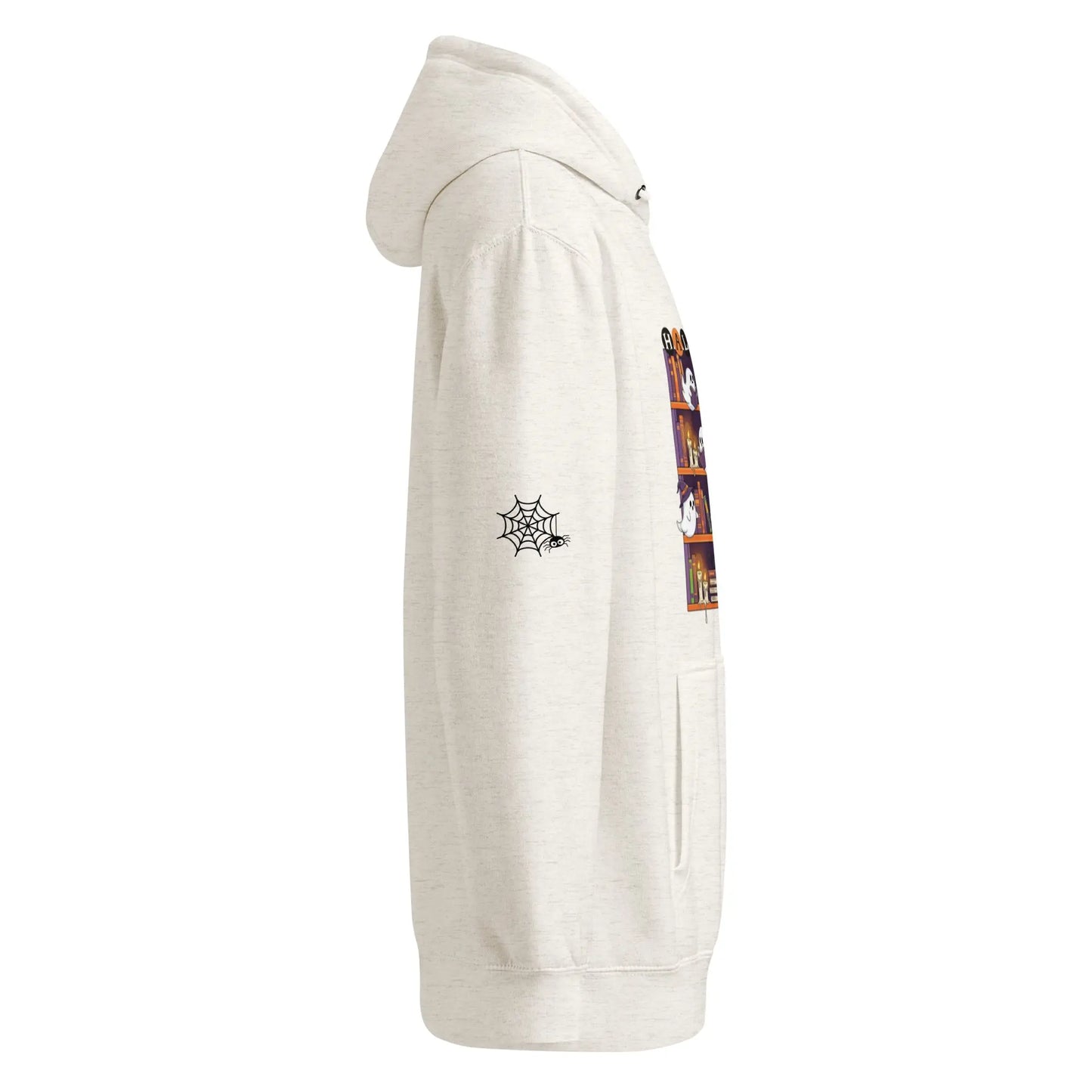 Halloween Ghost Bookcase Hoodie With Spider Webs On Sleeves - TBRaring