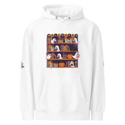 Halloween Ghost Bookcase Hoodie With Spider Webs On Sleeves - TBRaring