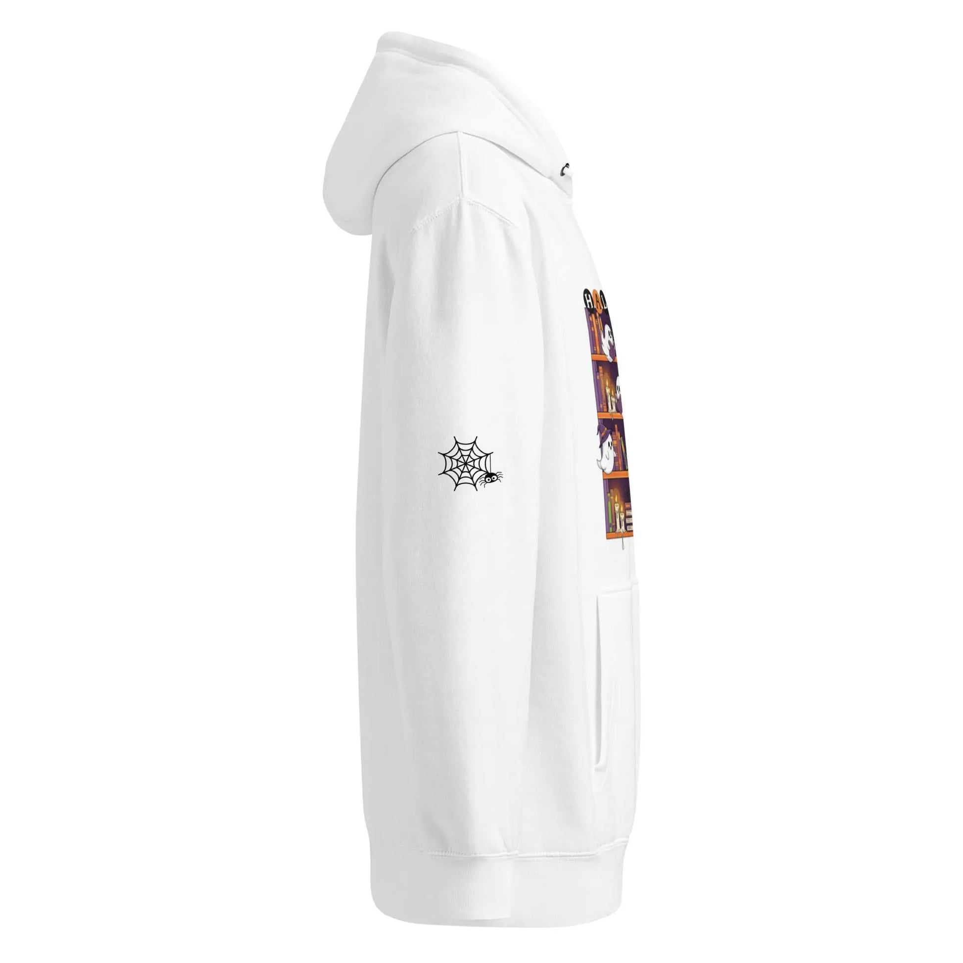 Halloween Ghost Bookcase Hoodie With Spider Webs On Sleeves - TBRaring