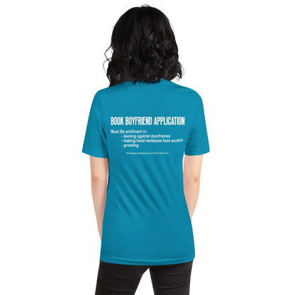 "Book Boyfriend Application" Unisex t-shirt bookish merch - TBRaring
