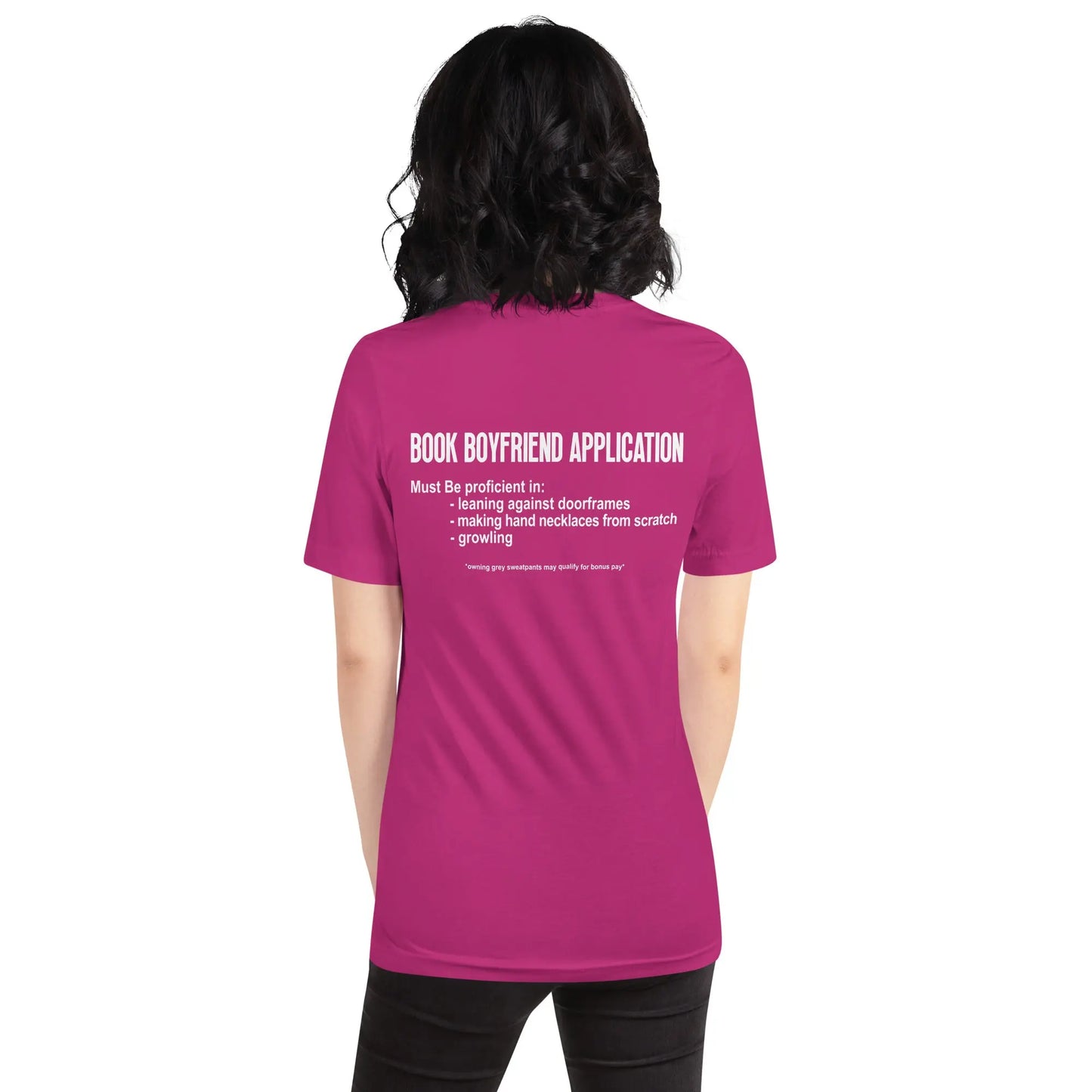 "Book Boyfriend Application" Unisex t-shirt bookish merch - TBRaring