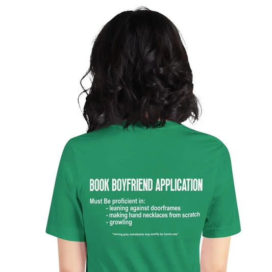 "Book Boyfriend Application" Unisex t-shirt bookish merch - TBRaring