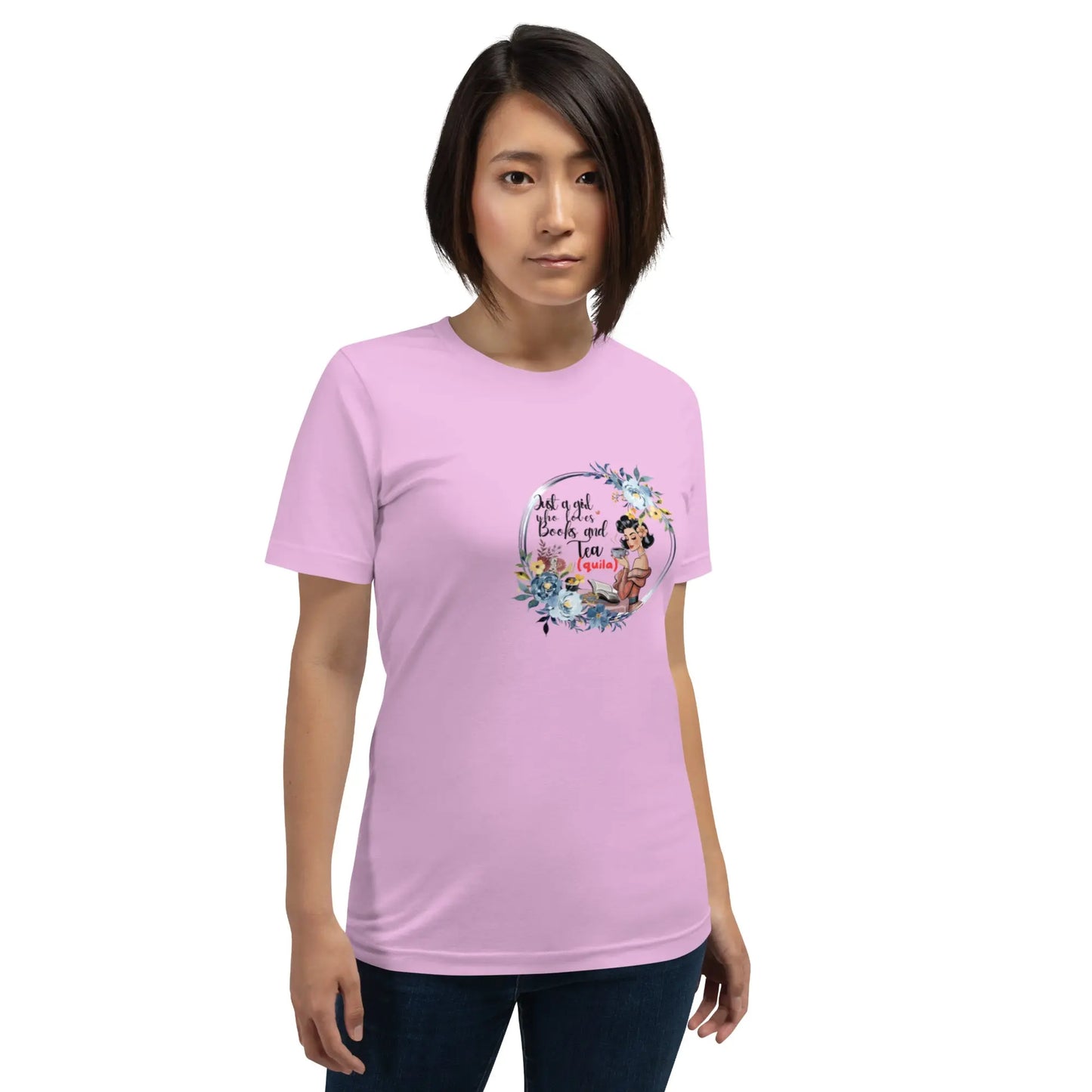 "Just a Girl who Loves Books and Tea - quila" Unisex t-shirt bookish merch - TBRaring