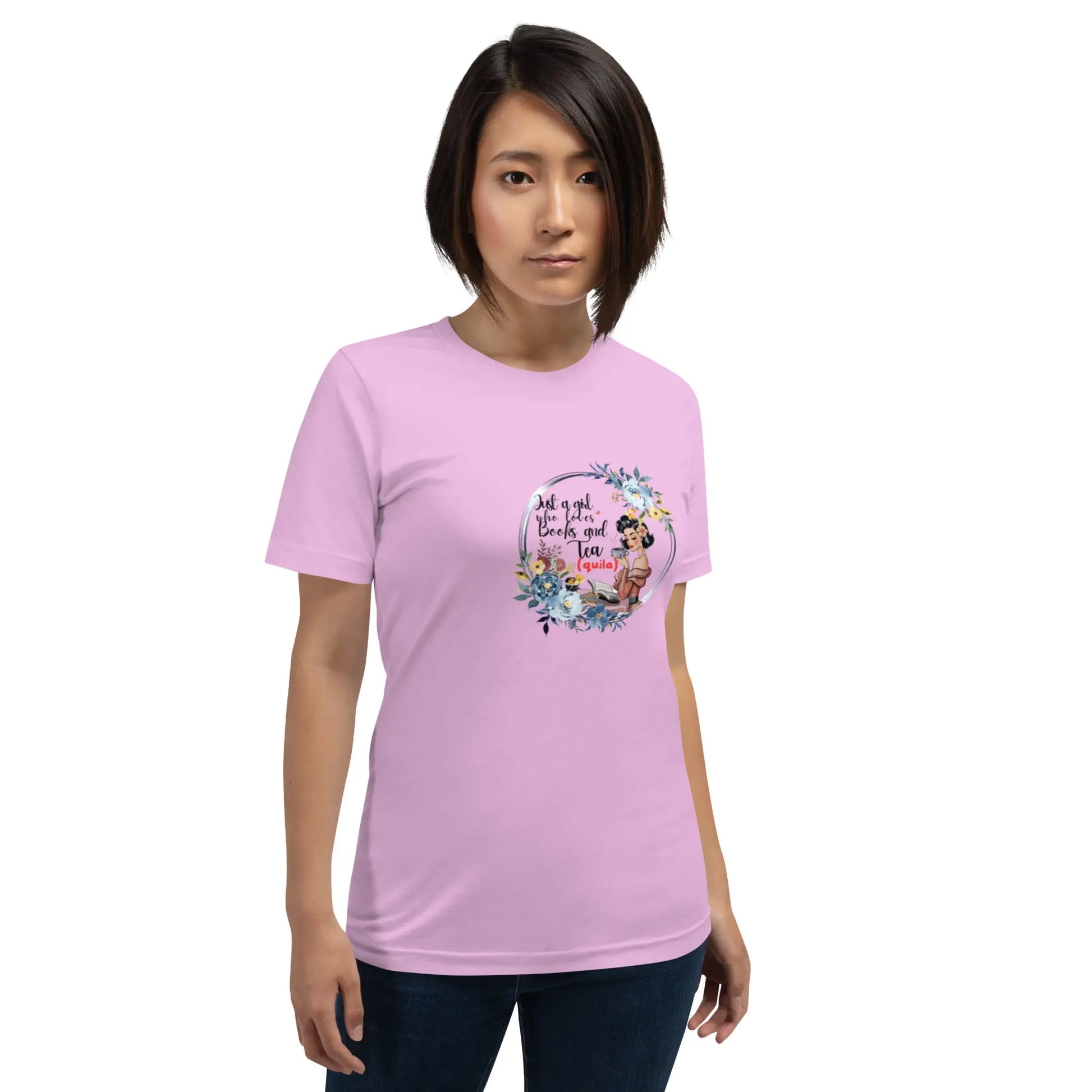 "Just a Girl who Loves Books and Tea - quila" Unisex t-shirt bookish merch - TBRaring