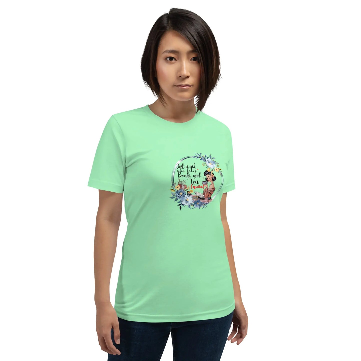 "Just a Girl who Loves Books and Tea - quila" Unisex t-shirt bookish merch - TBRaring
