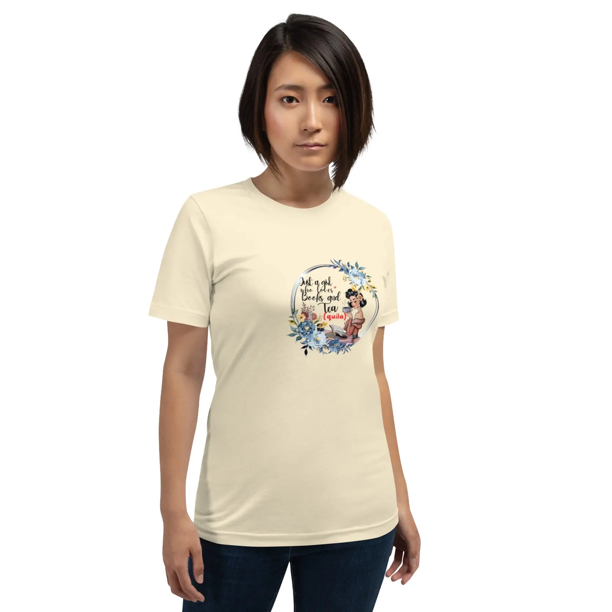 "Just a Girl who Loves Books and Tea - quila" Unisex t-shirt bookish merch - TBRaring