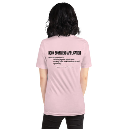 "Book Boyfriend Application" Unisex t-shirt bookish merch - TBRaring