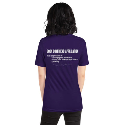 "Book Boyfriend Application" Unisex t-shirt bookish merch - TBRaring